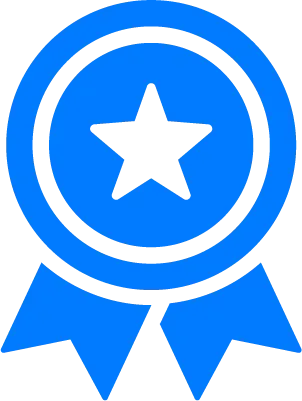 Blue award ribbon with a white star in the center.