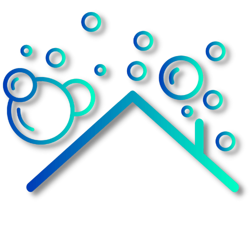An icon of a house with bubbles coming out of it