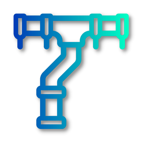 A blue and green drainpipe icon on a white background.