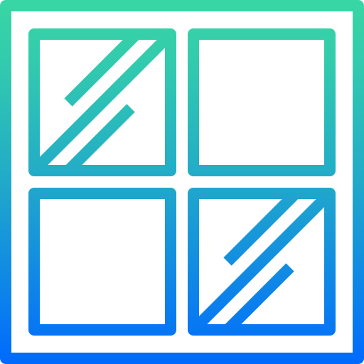 A blue and green icon of a window with four squares.