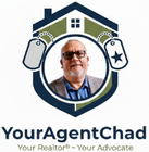 Logo: Man in glasses inside a shield with house silhouette and dog tags. Text: YourAgentChad.