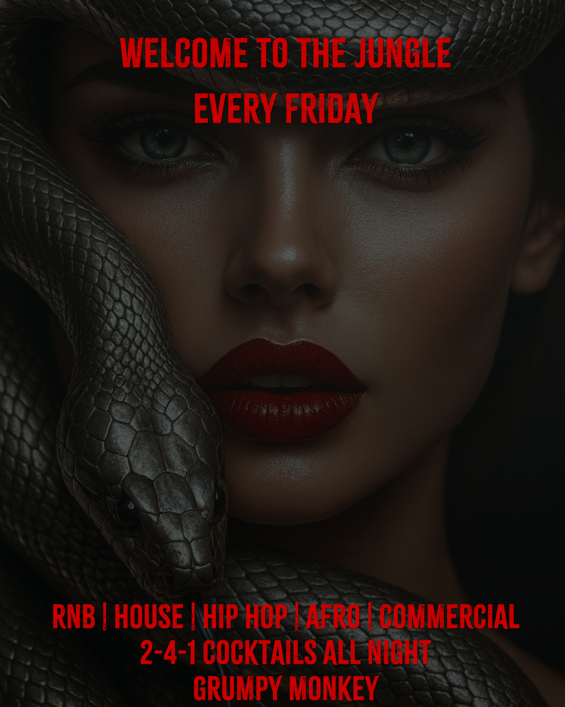 An advertisement for grumpy monkey fridays with dj tarz