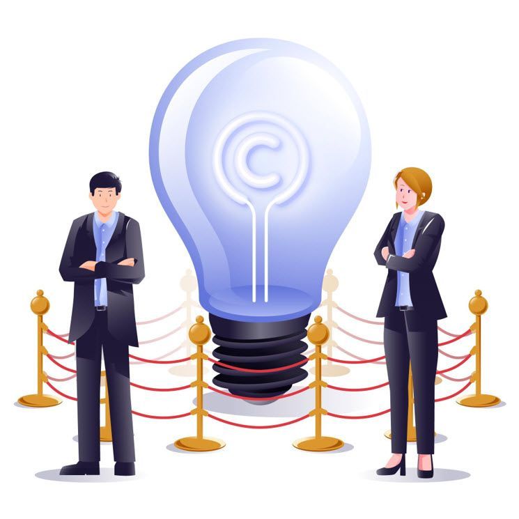 A man and a woman are standing in front of a light bulb.