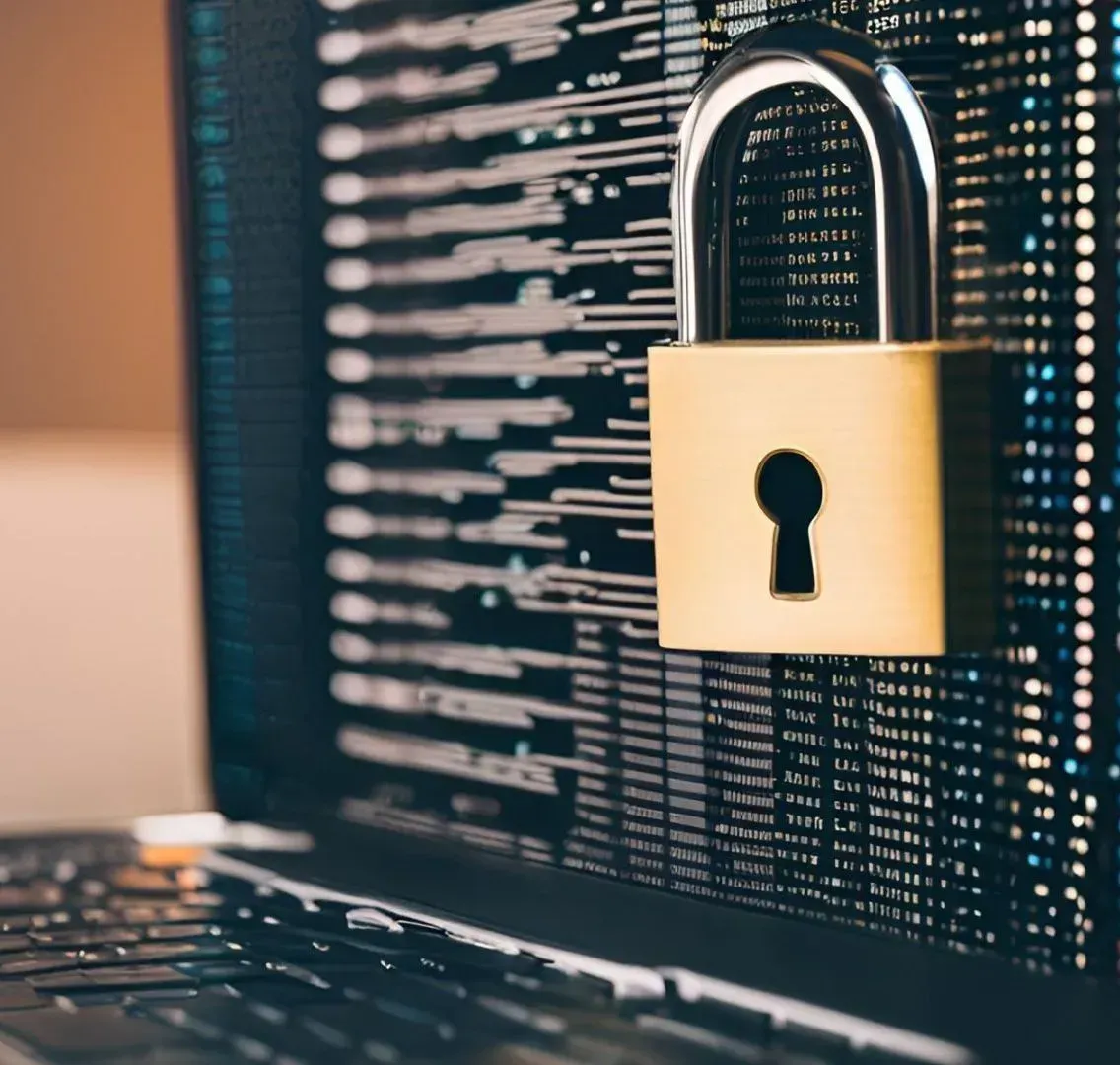 A padlock is sitting on top of a laptop keyboard