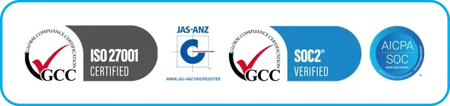 A set of logos for various certifications including iso 27001