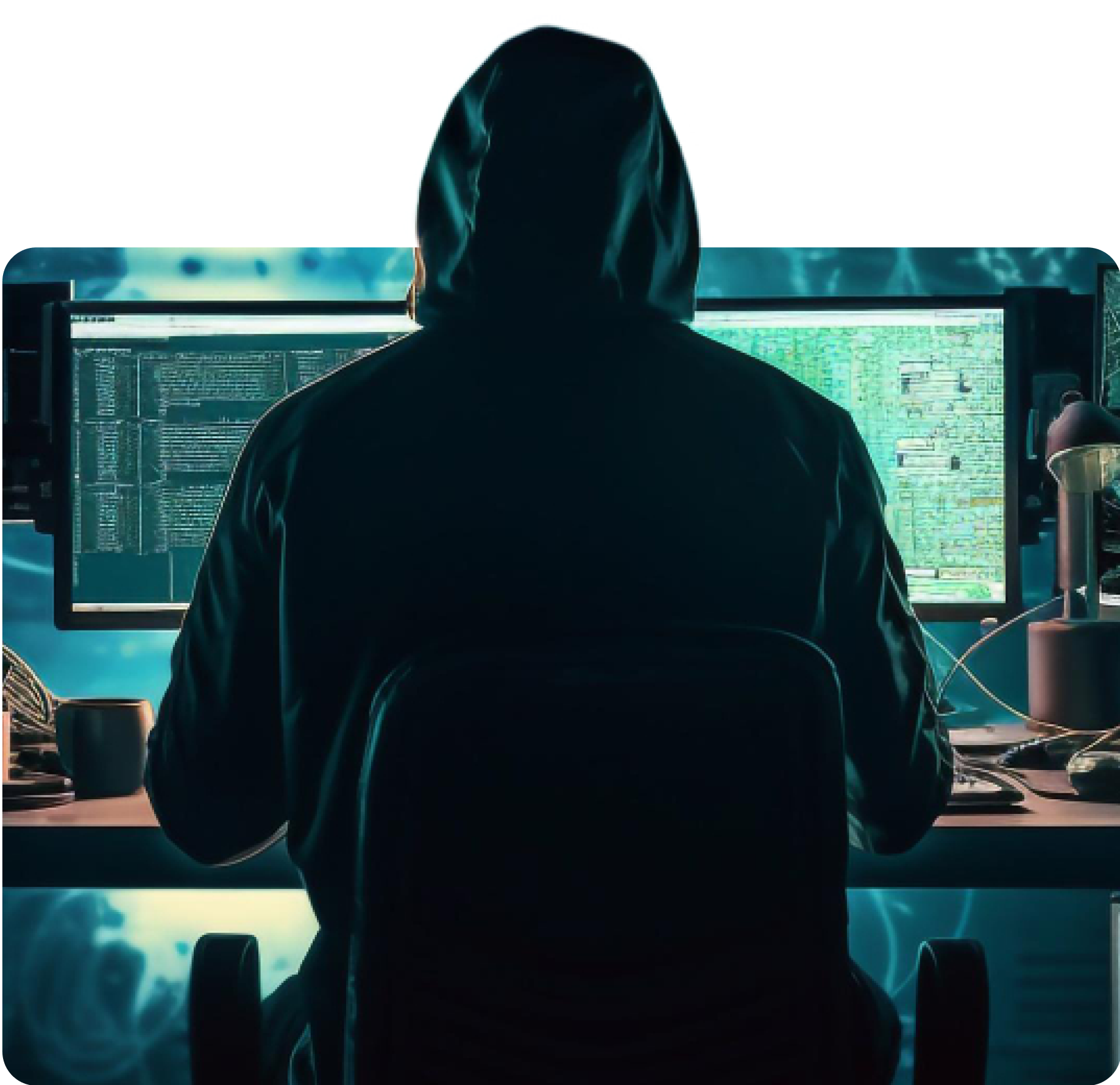 A man in a hoodie is sitting in front of a computer.