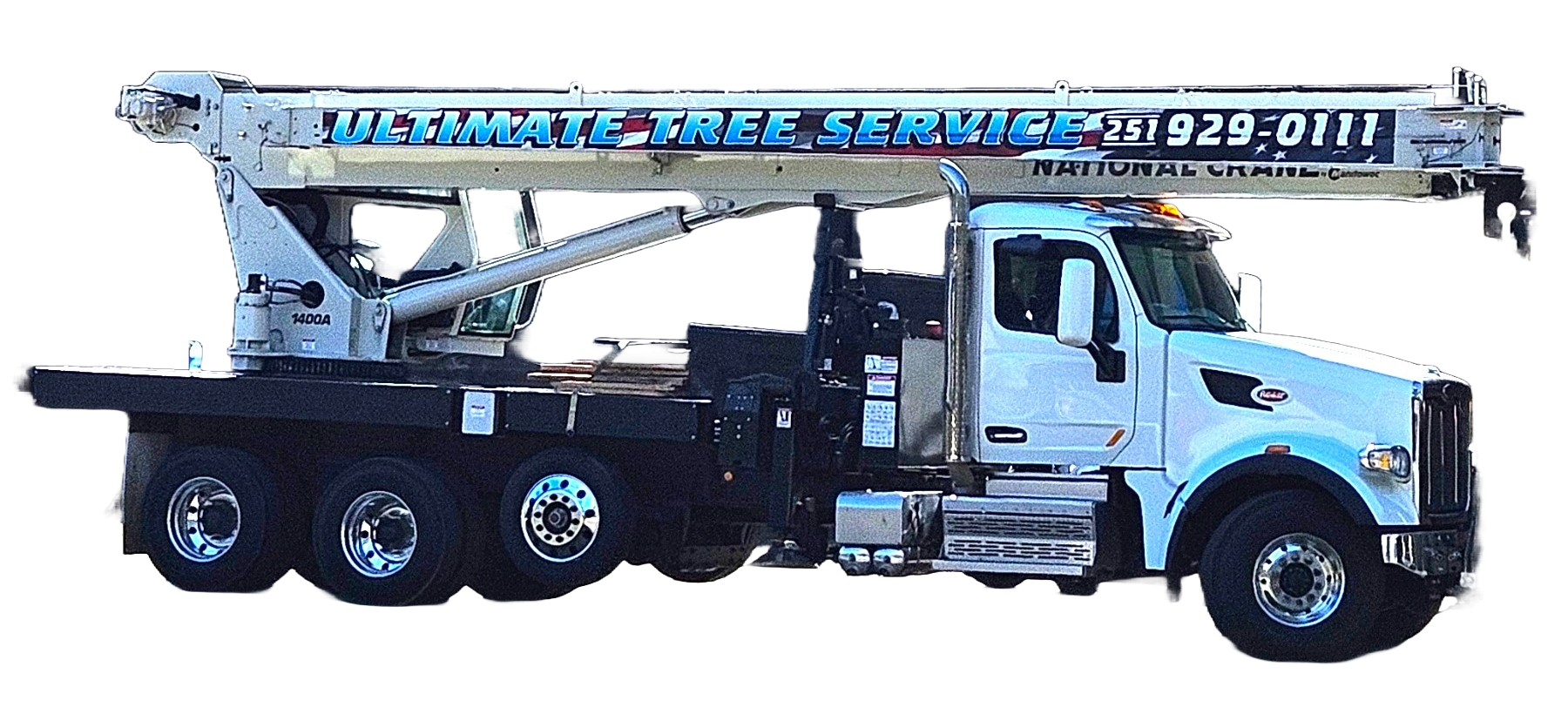 A ultimate tree service truck with a crane on top of it A ultimate tree service truck with a crane on top of it