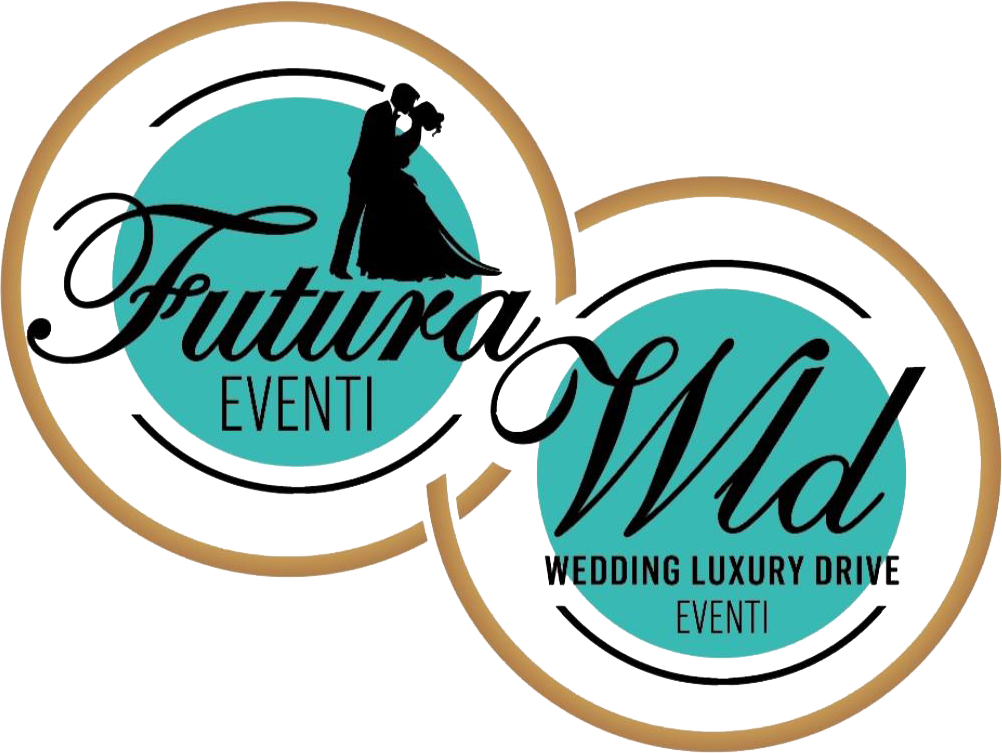 un logo per futuri eventi con una sposa e lo sposo in un cerchio blu