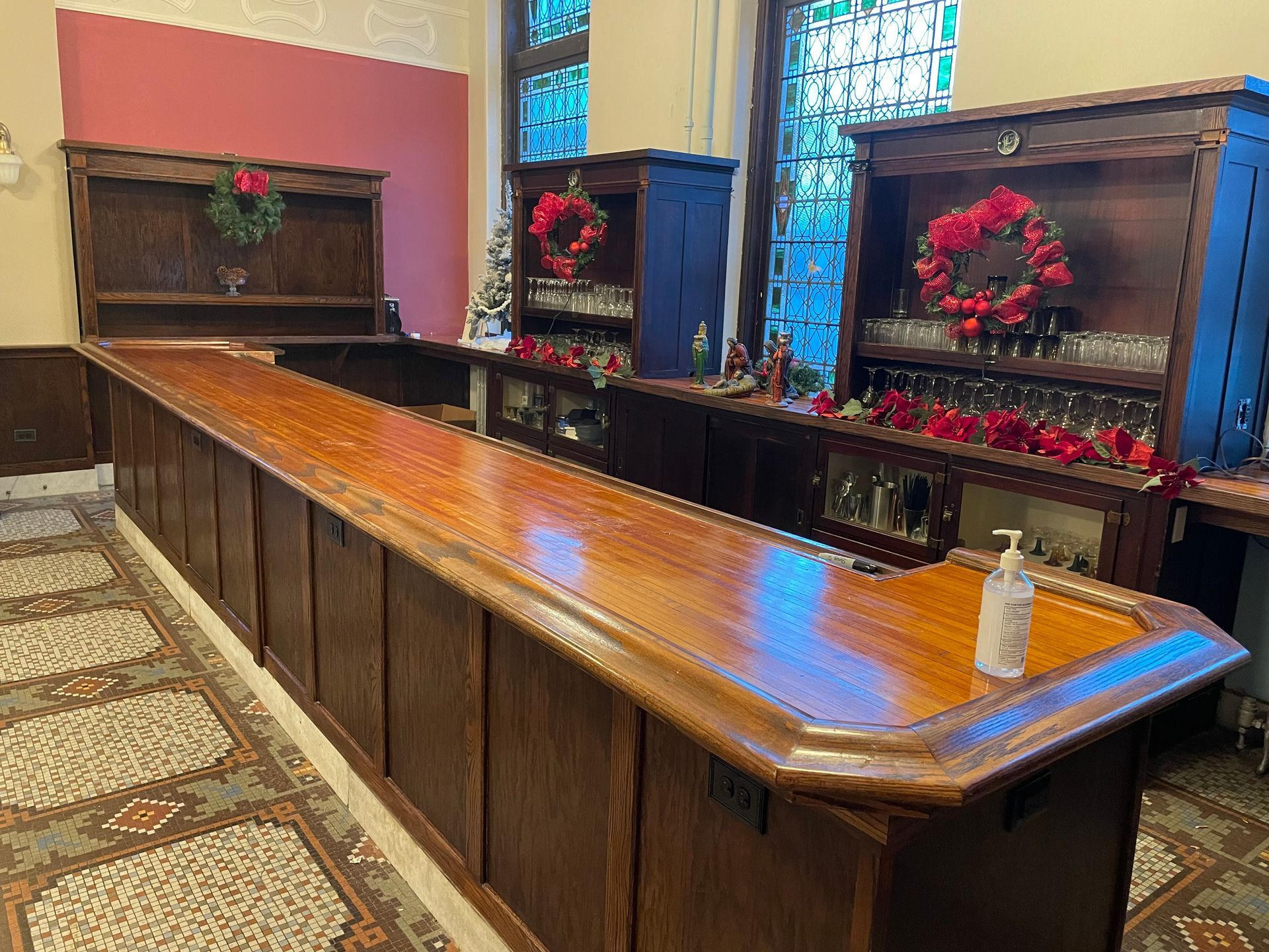 A long wooden bar.