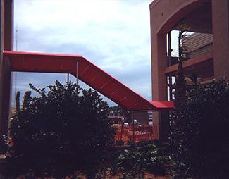 Red Canopies Connected To The Building - Jacksonville, FL - Boree Canvas Unlimited