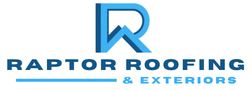Raptor Roofing & Exteriors blue logo with stylized &ldquo;R&rdquo; icon and company name