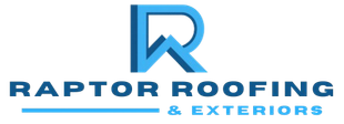 Raptor Roofing & Exteriors blue logo with stylized “R” icon and company name