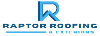 Raptor Roofing & Exteriors blue logo with stylized &ldquo;R&rdquo; icon and company name