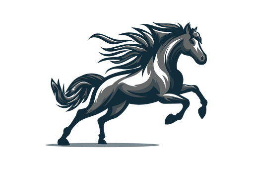 Gray horse rearing up, mane and tail flowing.
