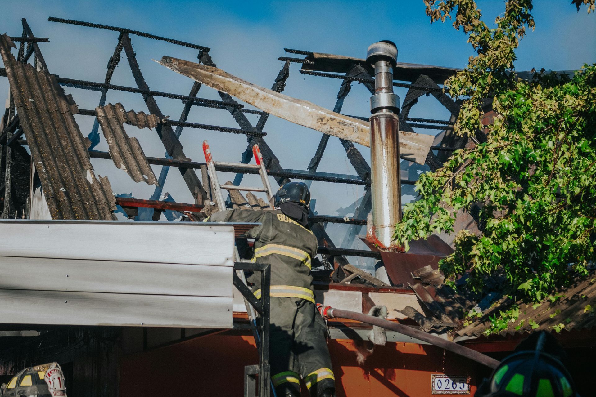 A house damaged by storm and being renovated.