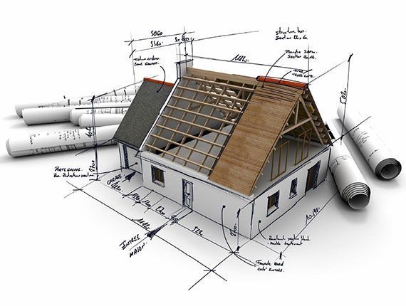 A drawing of a house with a wooden roof