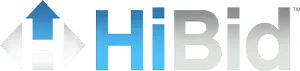 HiBid logo with blue upward arrow, and blue and gray text.