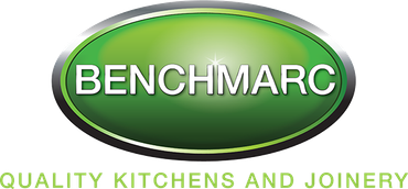 The logo for benchmarc quality kitchens and joinery is a green oval.