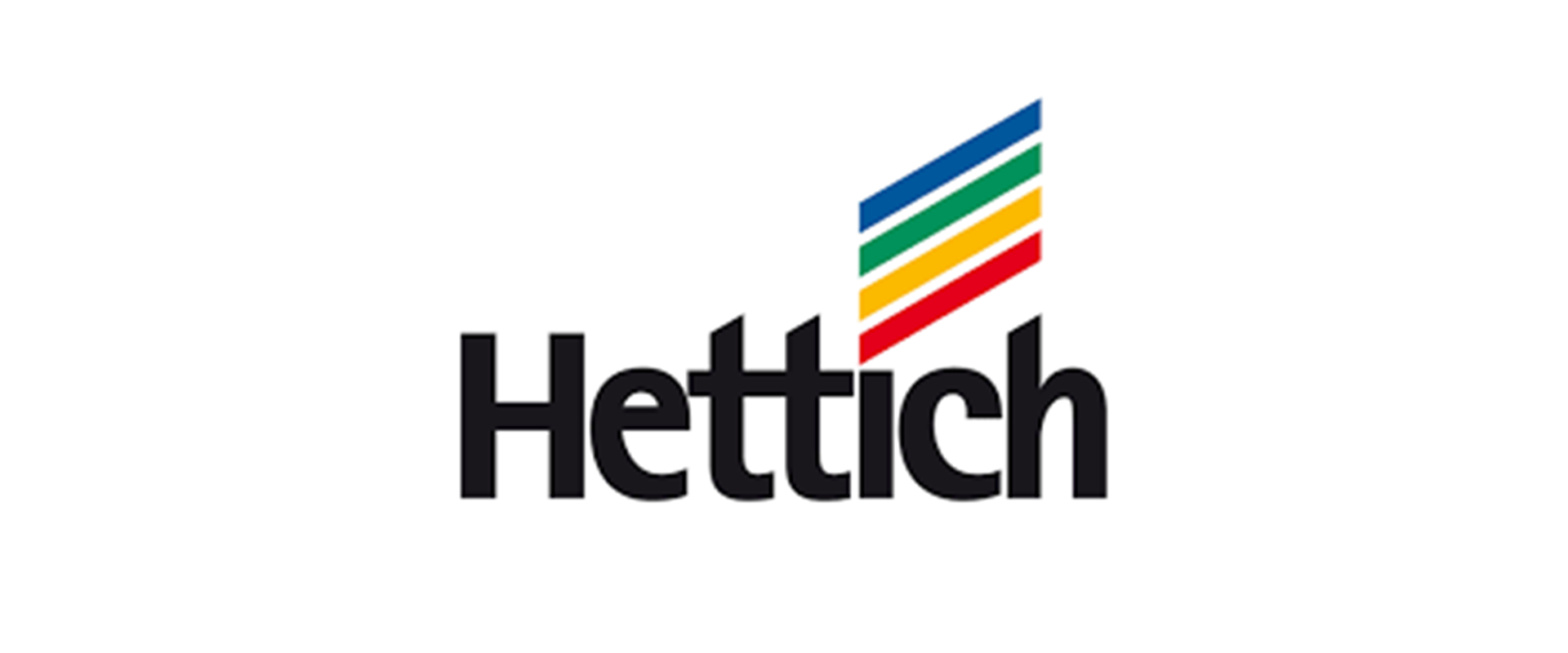 A hettich logo with a rainbow of colors on a white background.