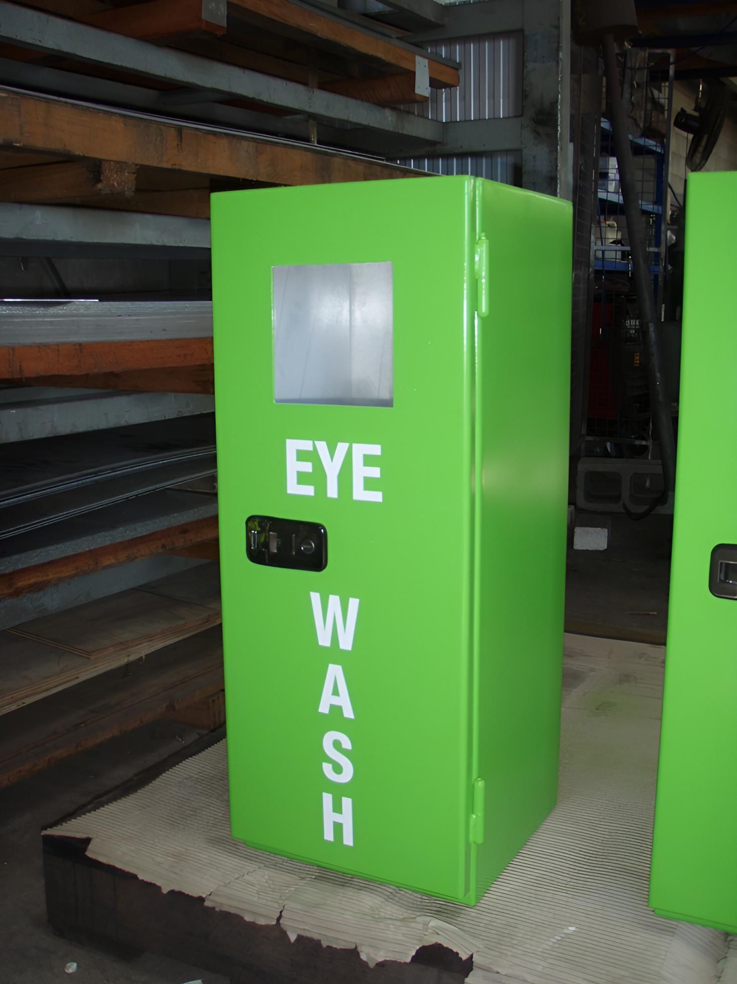 A Green Box That Says Eye Wash  — Brian Martin's Sheet Metal In North Mackay, QLD
