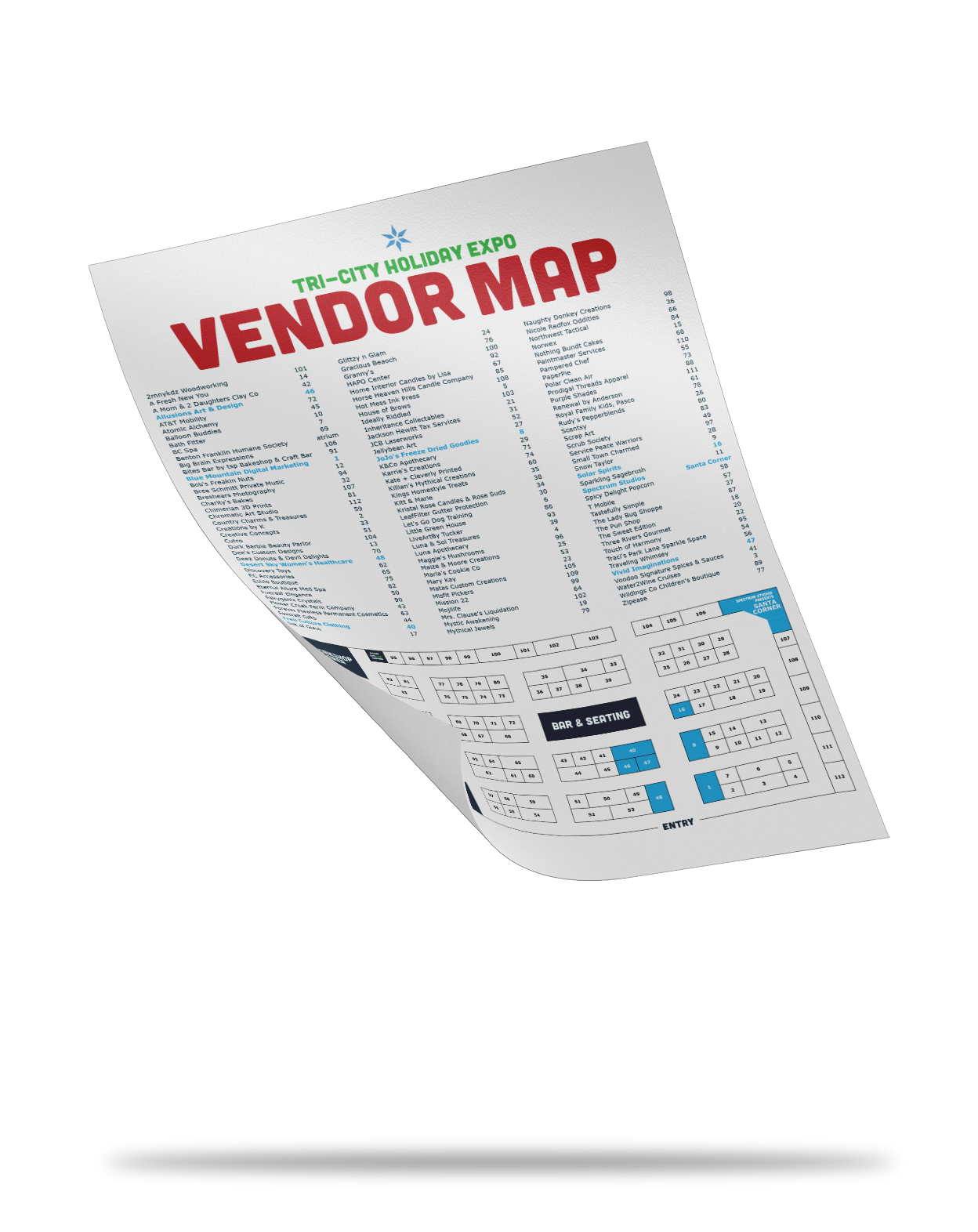 A flyer for the men 's expo is floating in the air.