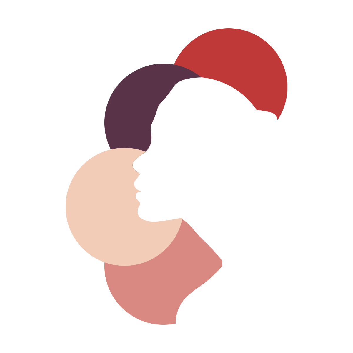 A silhouette of a woman 's face is surrounded by circles of different colors.