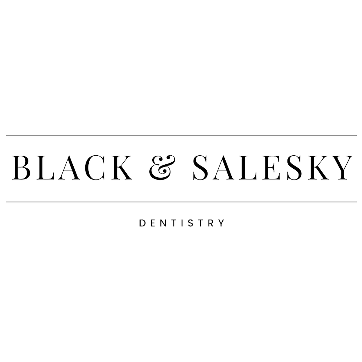 The logo for black & salesky dentistry is black and white.