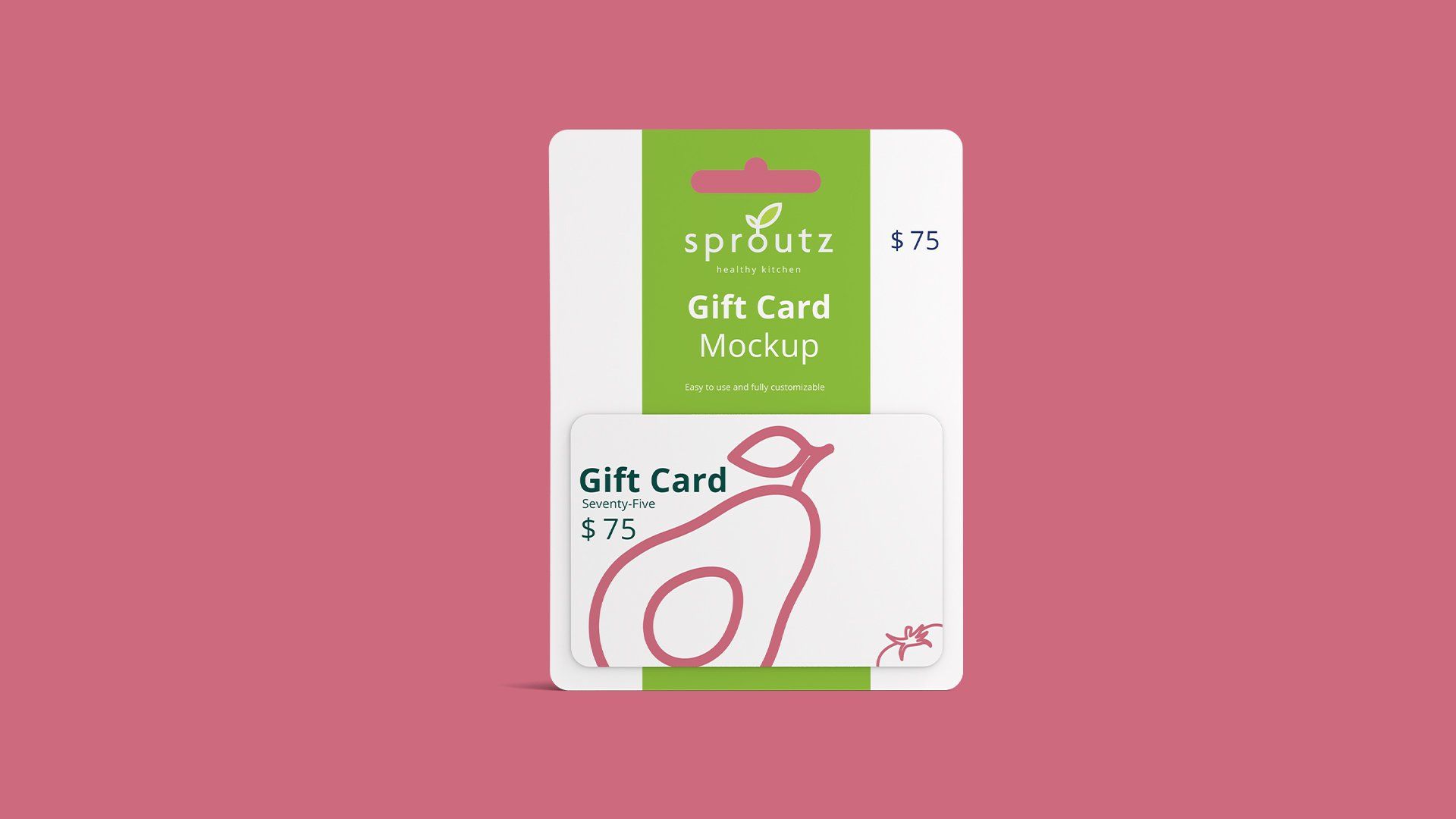 A gift card with a bird on it is on a pink background.