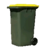 Green Trash Bin With Yellow Lid and Black Wheel — Hasti Skips in Bangalow, NSW