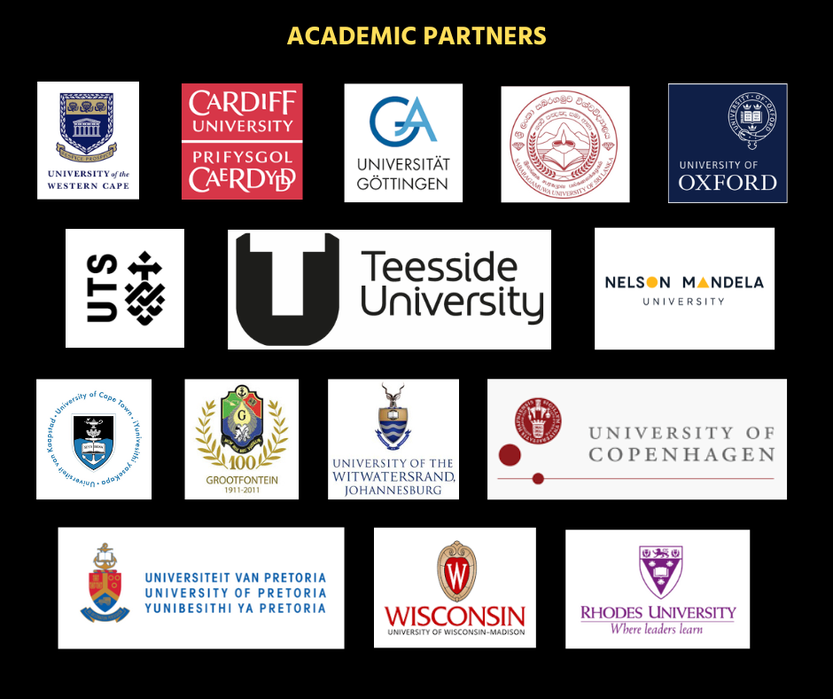 Logos of universities, including Cardiff, Oxford, and Wisconsin, listed as academic partners.