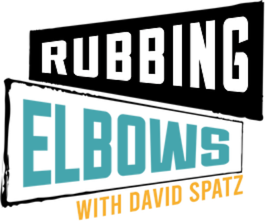 A logo for rubbing elbows with david spatz