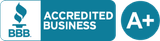 A blue sign that says accredited business a+