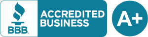 A blue sign that says accredited business a+