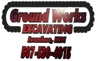 A logo for a company called ground works excavating