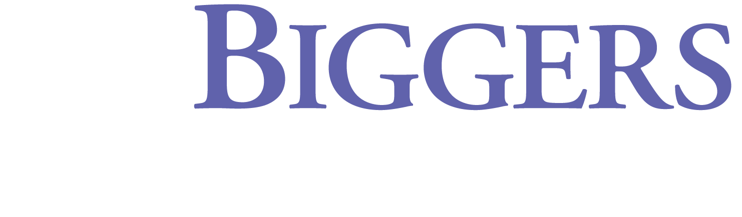 Blue &ldquo;BIGGERS&rdquo; text on a white background