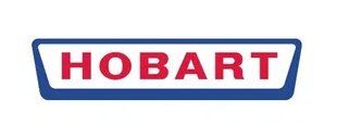 El logotipo de Hobart es rojo y azul y está sobre un fondo blanco.
