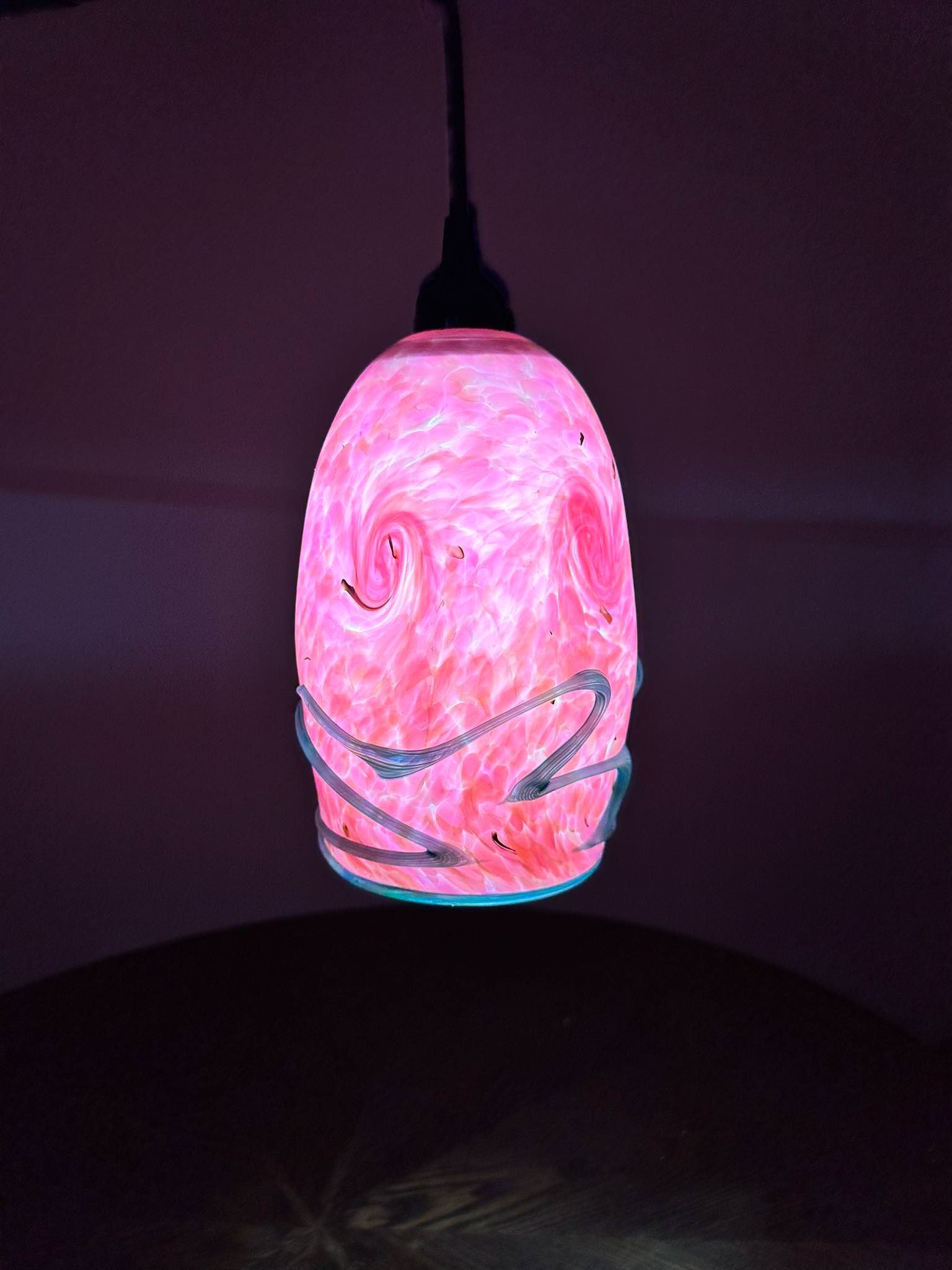 Pink and blue pendant light custom made handblown glass from Salado Glassworks.