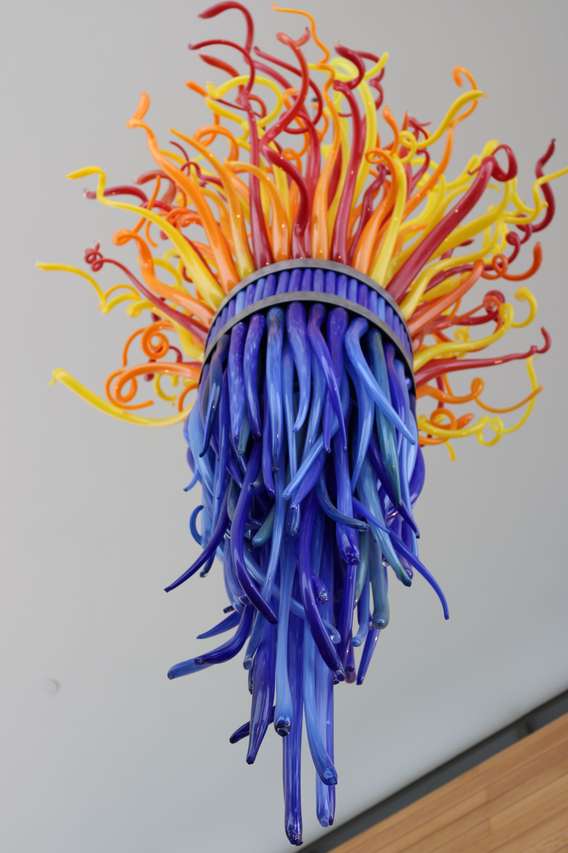 Fire and Water chandelier made by the artists at Salado Glassworks, crafting the most unique custom lighting and glass art