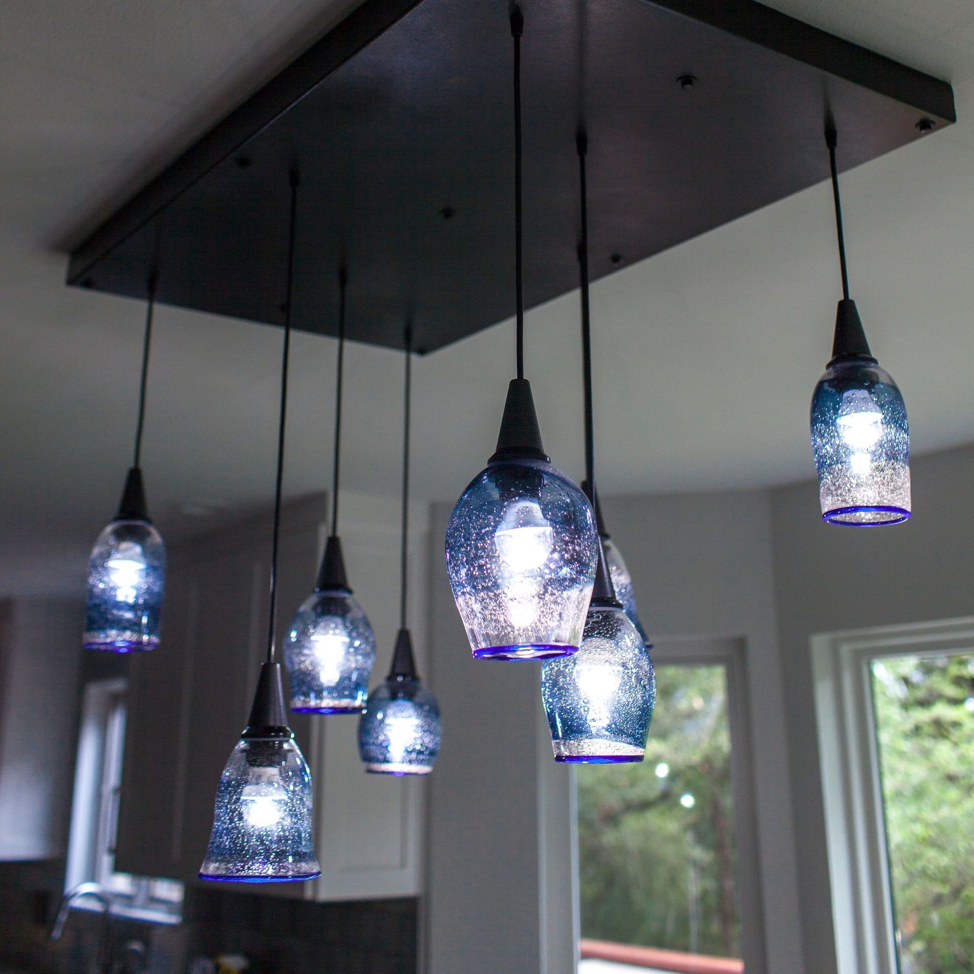 Blue and Purple Custom Handmade Blow Glass Pendant Lighting