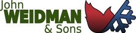 John Weidman and Sons heating and cooling in Ephrata PA A logo for john meidman & sons with a red and blue flame
