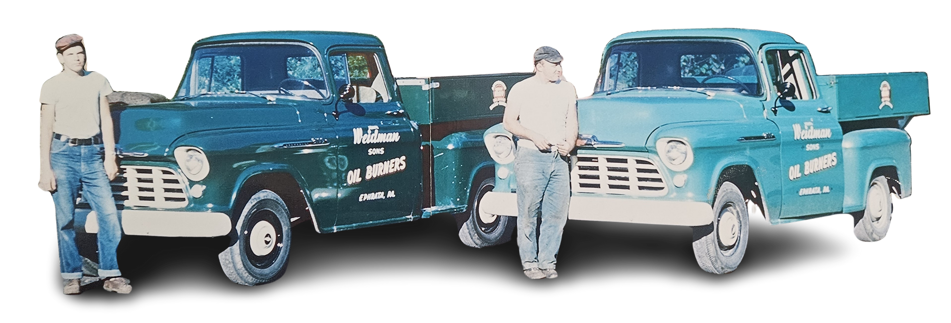 John Weidman and Sons heating and cooling in Ephrata PA A group of men are posing for a picture in front of a truck.
