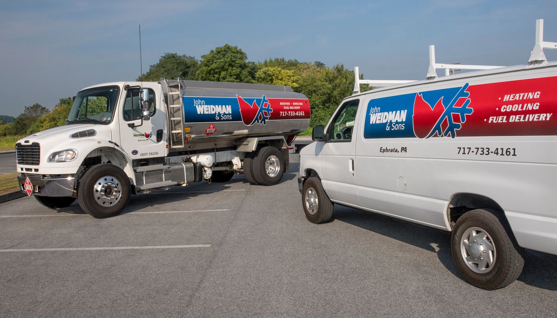 A white tanker truck is parked in a parking lot.