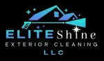 Elite Shine logo with a house and pressure washer, blue and teal on black background.