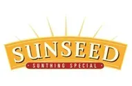 Sunseed logo: Orange arched banner with sun rays, text
