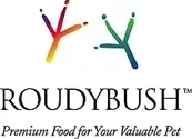 Colorful bird footprints logo for Roudybush pet food.