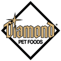 Diamond Pet Foods logo, tan text in a black diamond outline, star graphic.
