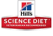 Logo for Hill's Science Diet pet food, red and white, veterinarian recommended.