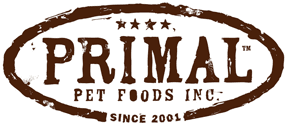 Logo of Primal Pet Foods, Inc. Brown oval frame with text 