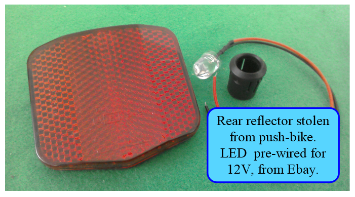 Red reflector and LED  for number plate light.