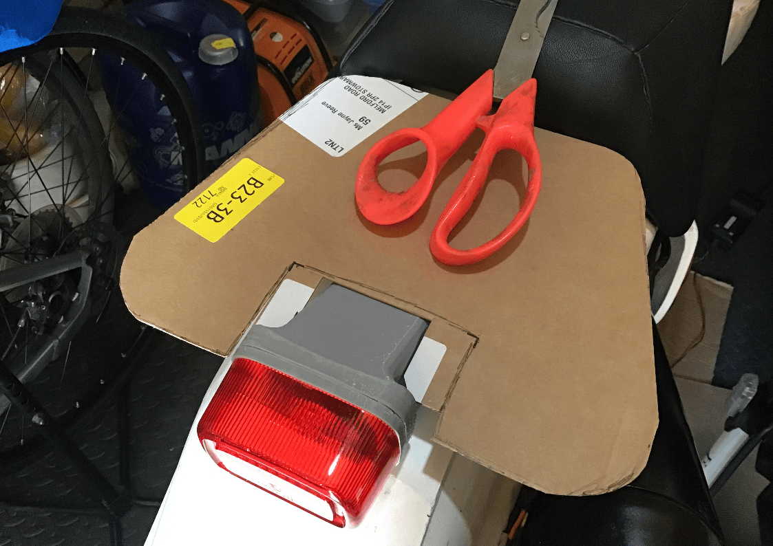 Cardboard version of motorcycle rear rack